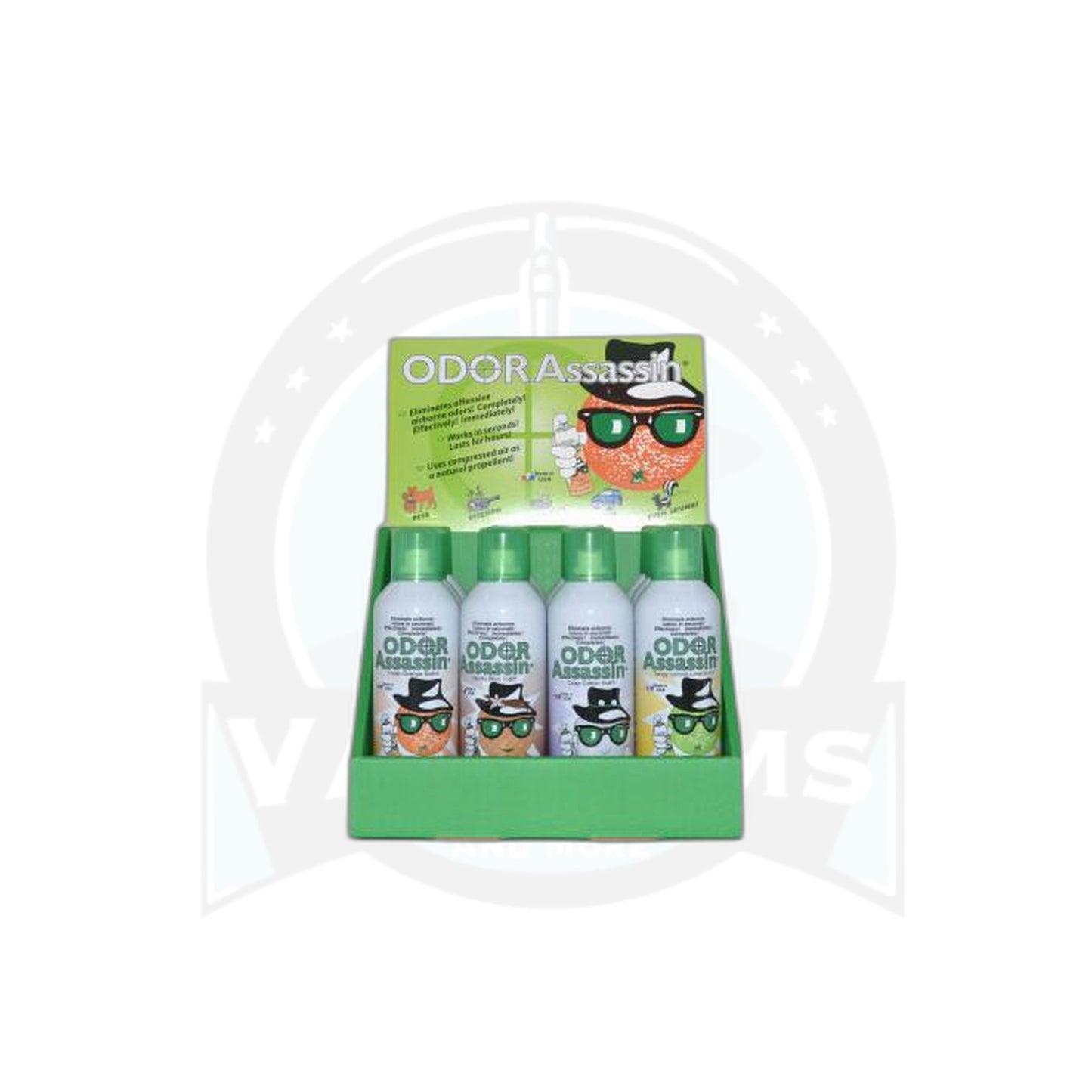 Odor Assassin Air Freshener Spray Cans - 12 Pack, 4 Scents (Orange, Lemon, Crisp Cotton, Vanilla Bean)