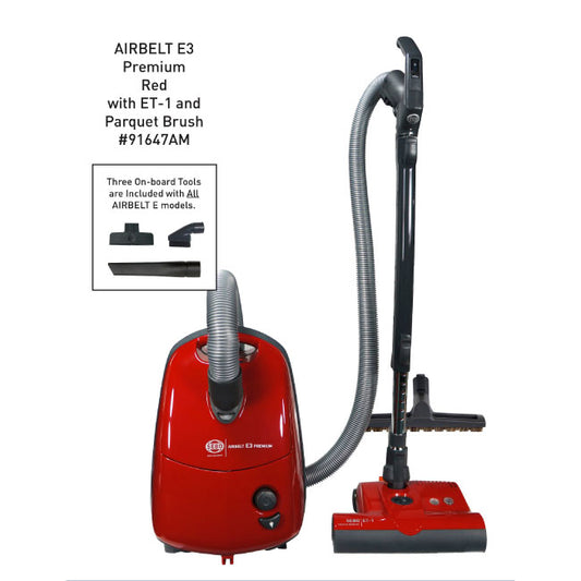 AIRBELT E3 Premium, with dual-control handle, ET-1, and parquet brush (red)