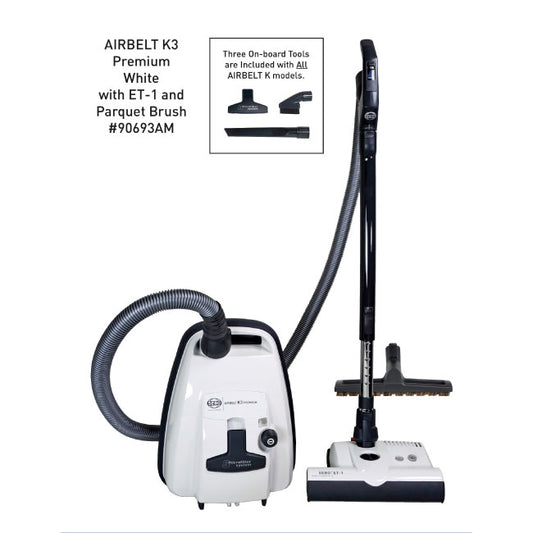 AIRBELT K3 Premium, with dual-control handle, ET-1, and parquet brush (black)
