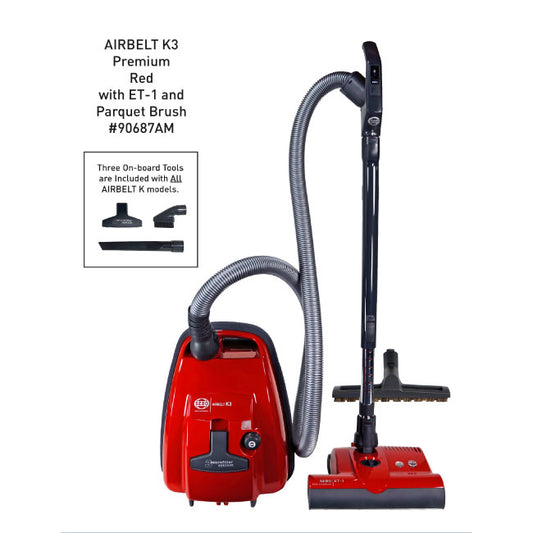 AIRBELT K3 Premium, with dual-control handle, ET-1, and parquet brush (red)