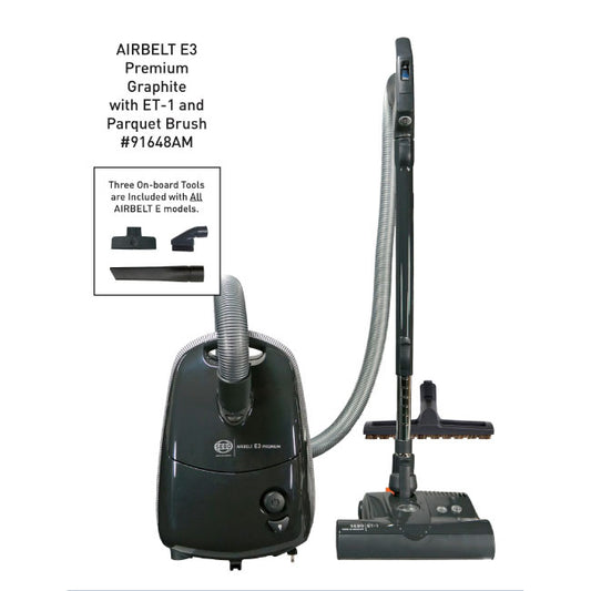 AIRBELT E3 Premium, with dual-control handle, ET-1, and parquet brush (black)