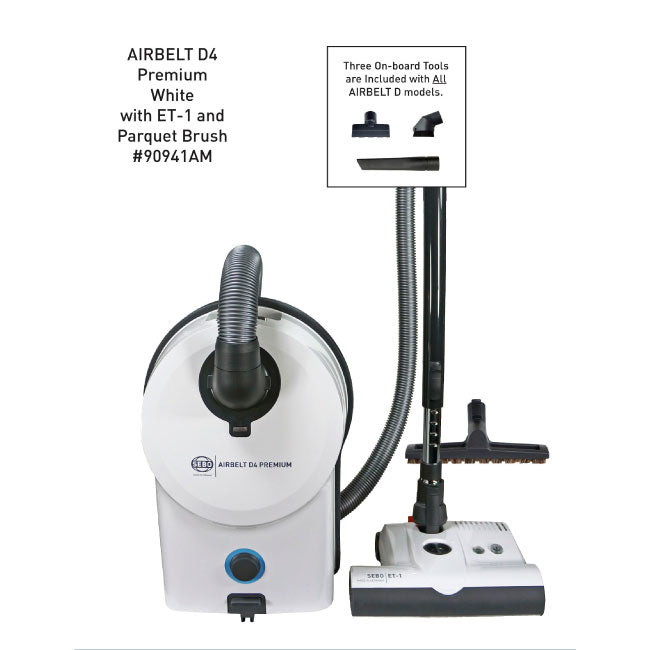 AIRBELT D4 Premium, with dual-control handle, ET-1, and parquet brush (white)