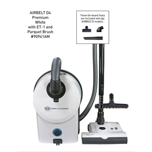 AIRBELT D4 Premium, with dual-control handle, ET-1, and parquet brush (white)