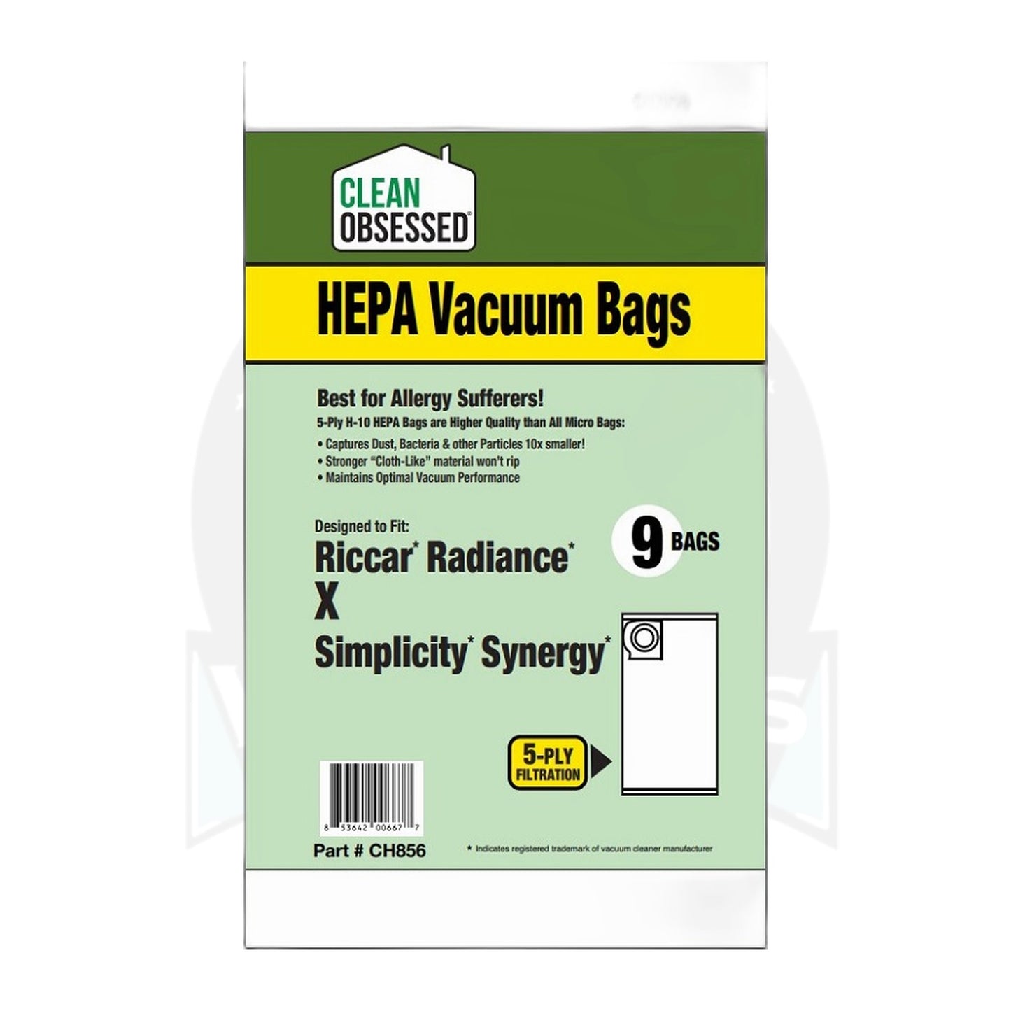 Clean Obsessed Type X HEPA Bags for Riccar Radiance & Simplicity Synergy, 9-Pack