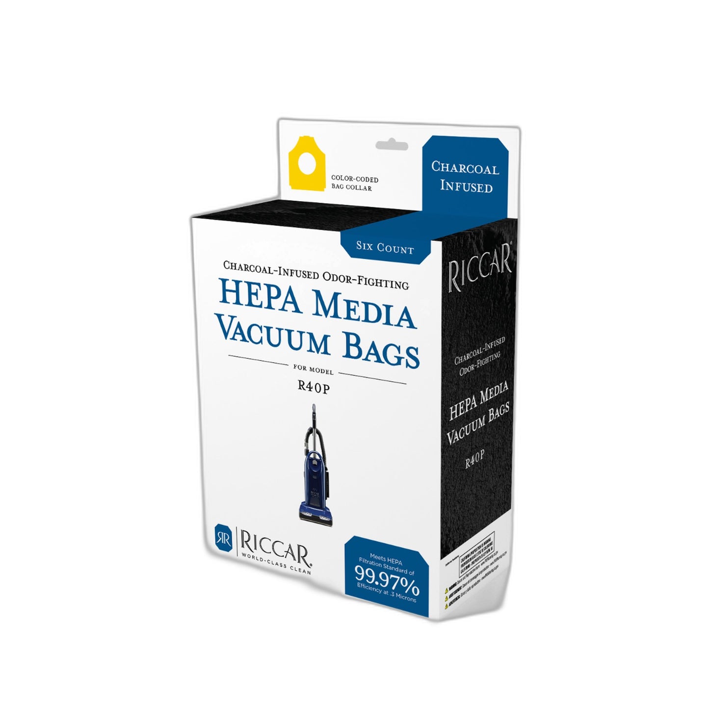 Riccar R40 Charcoal-Lined HEPA Media Bags, 6-Pack