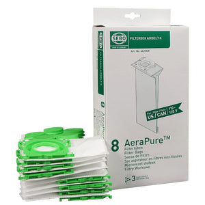 SEBO K-series bags and representative individual box; 6629A2 listing supplies 216 bags total