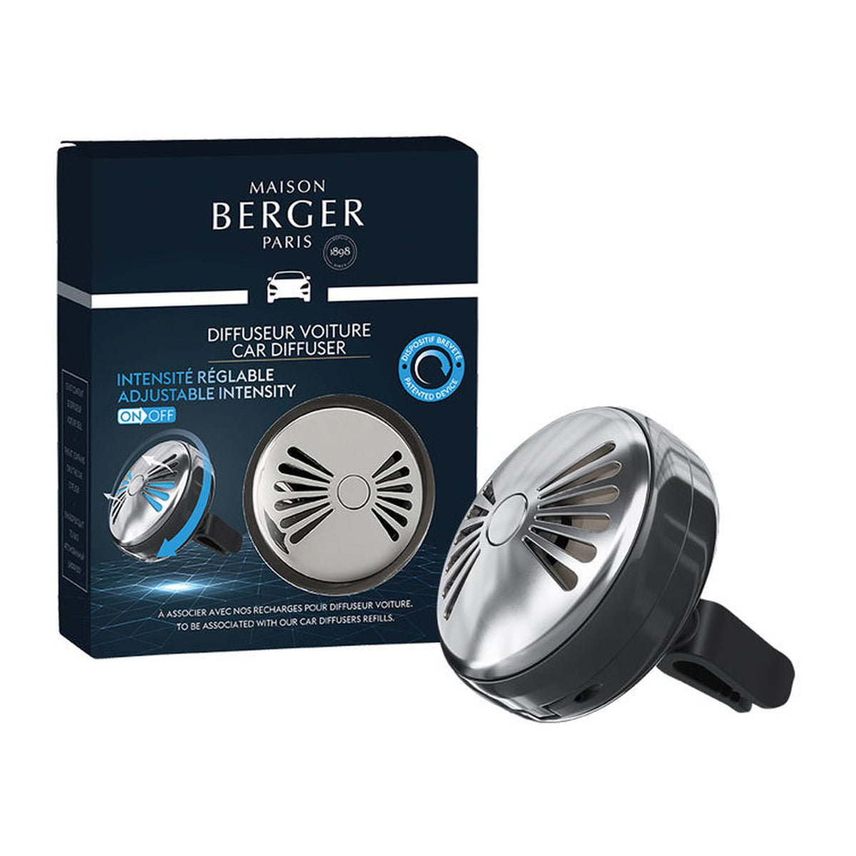 Maison Berger Flash On/Off Car Diffuser Clip – Gunmetal, No Fragrance