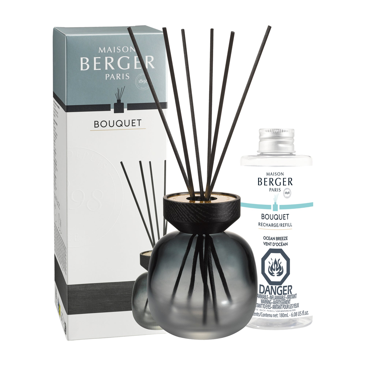 Maison Berger Wood Black/Frosted White Reed Diffuser with Ocean Breeze