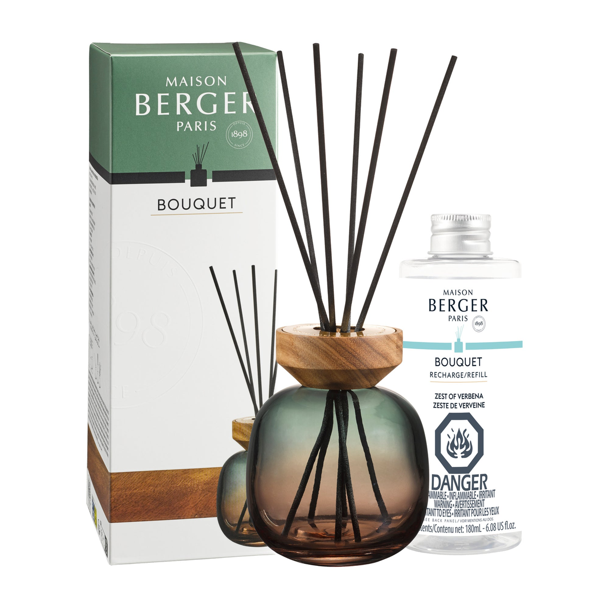 Maison Berger Wood Green/Plum Reed Diffuser with Zest of Verbena