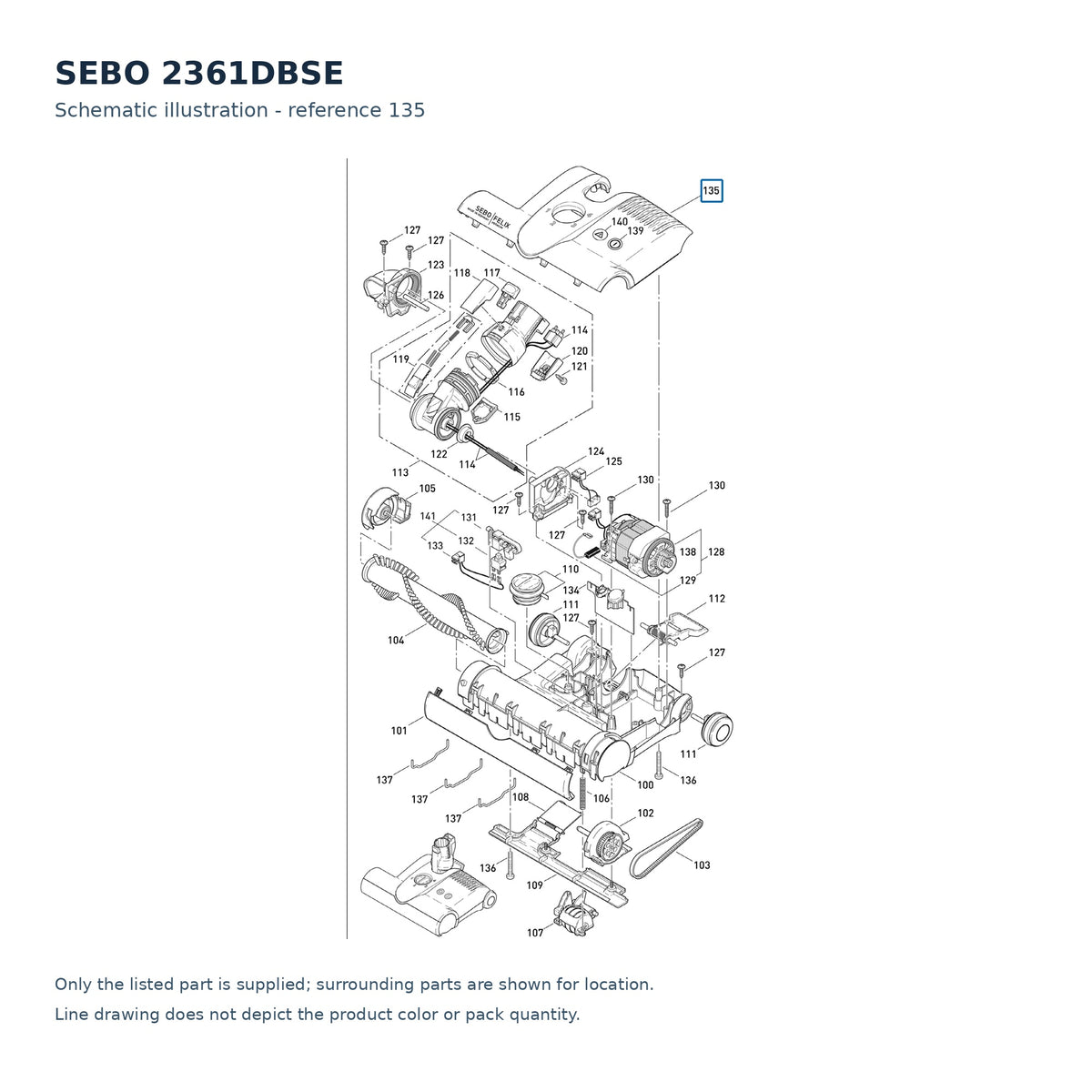 SEBO 2361DBSE schematic illustration; reference 135; only the listed part supplied