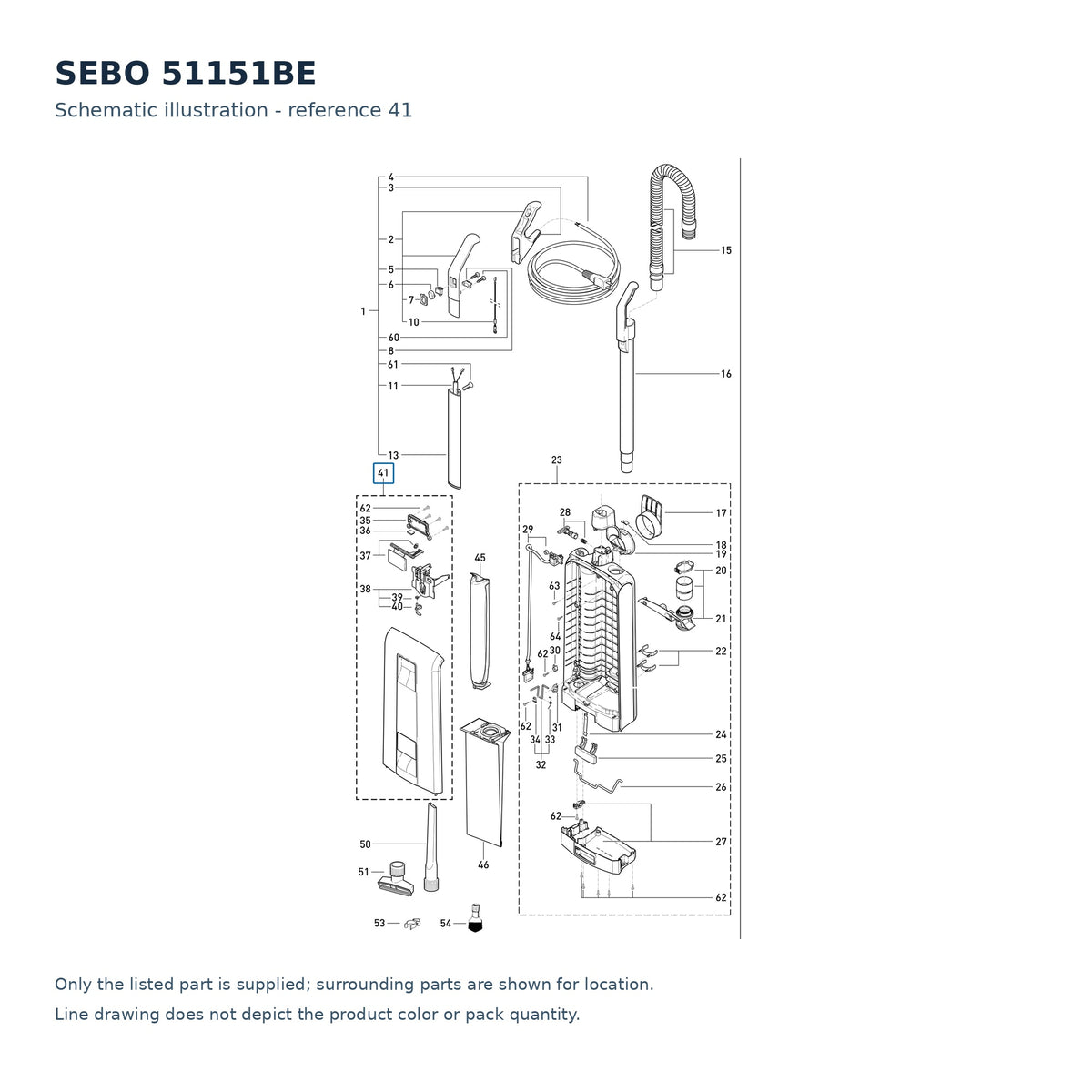 SEBO 51151BE schematic illustration; reference 41; only the listed part supplied