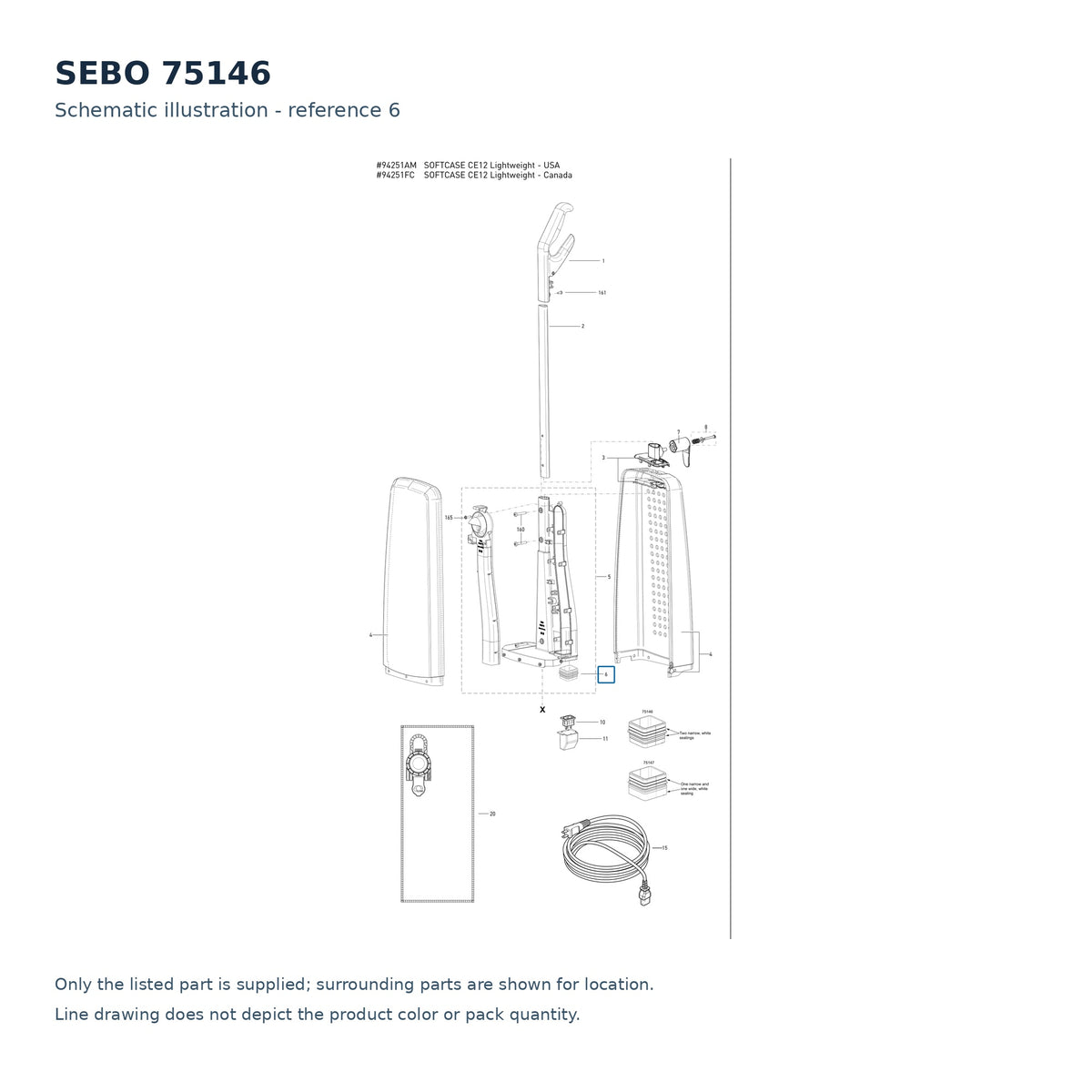 SEBO 75146 schematic illustration; reference 6; only the listed part supplied