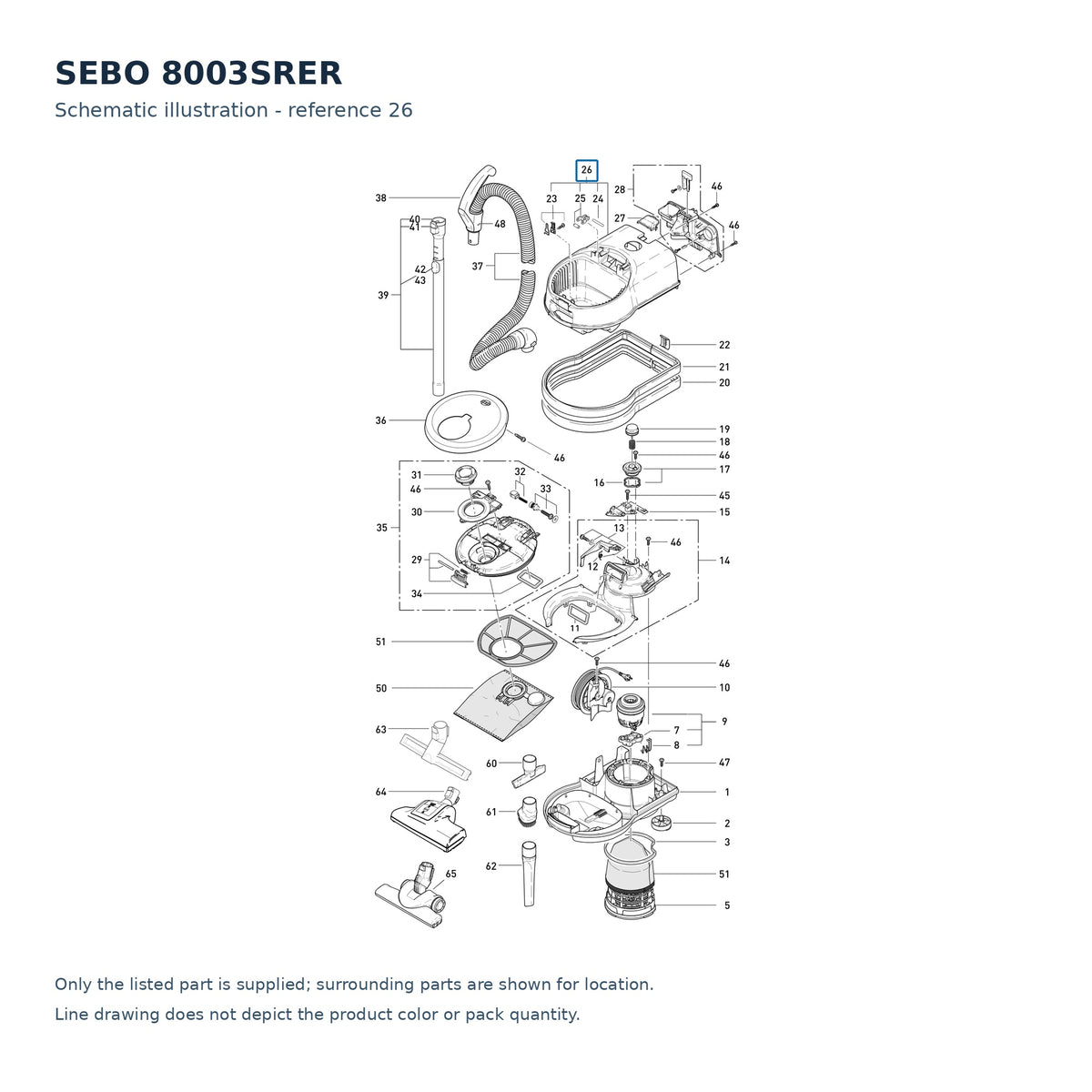 SEBO 8003SRER schematic illustration; reference 26; only the listed part supplied