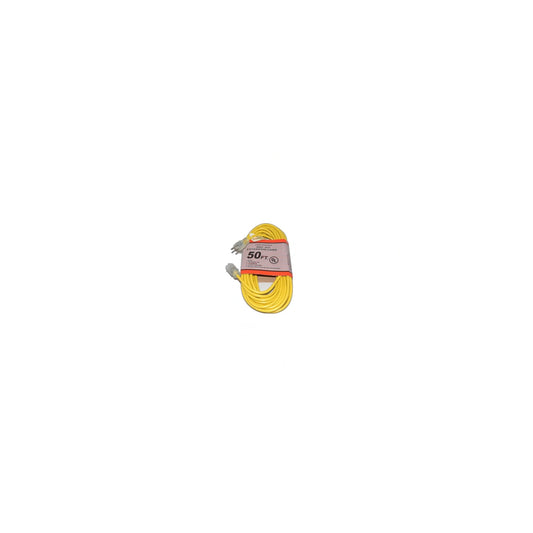 Commercial Extension Cord - 50 Foot - 14/3 - 300V - Yellow - Lighted Ends