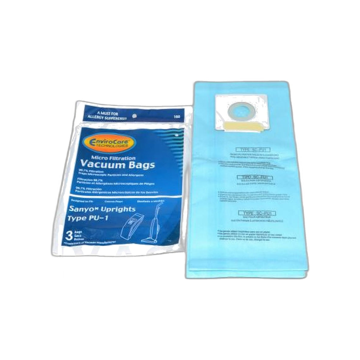Sanyo PU-1 Micro Envelope Replacement Upright Paper Bags - 3 Pack