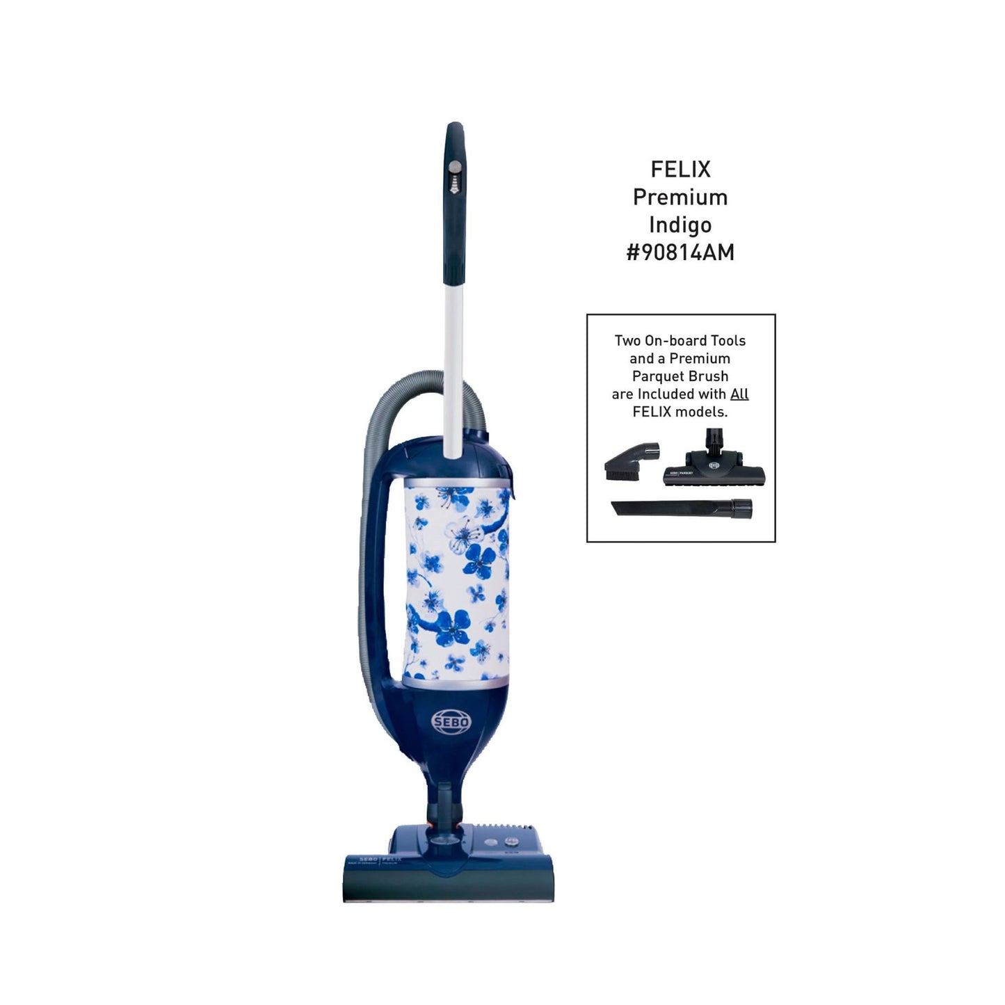 SEBO FELIX Premium Upright Vacuum with ET-1 Power Head and Parquet Brush, Indigo