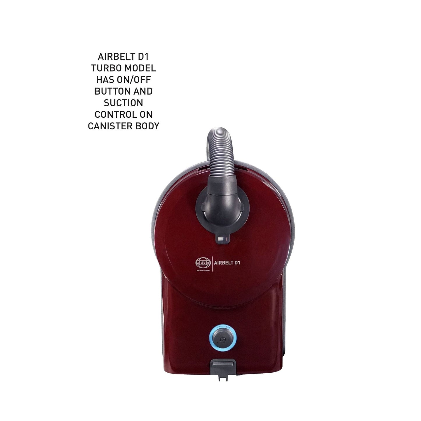 SEBO AIRBELT D1 Turbo Canister Vacuum with Turbo Nozzle and Parquet Brush (Black Cherry)