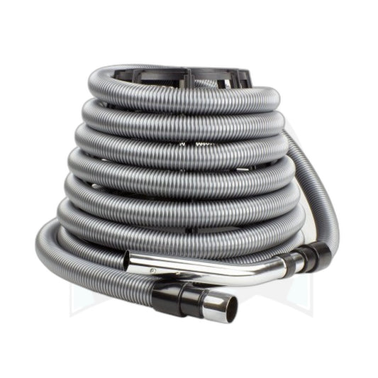 Universal 30' Crushproof Central Vacuum Hose, 1-1/4" Button-Lock, Metal Wall End