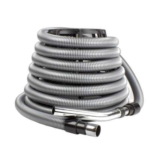 35 ft Silver Crushproof Vacuum Hose, 1-1/4" Button-Lock Curved End