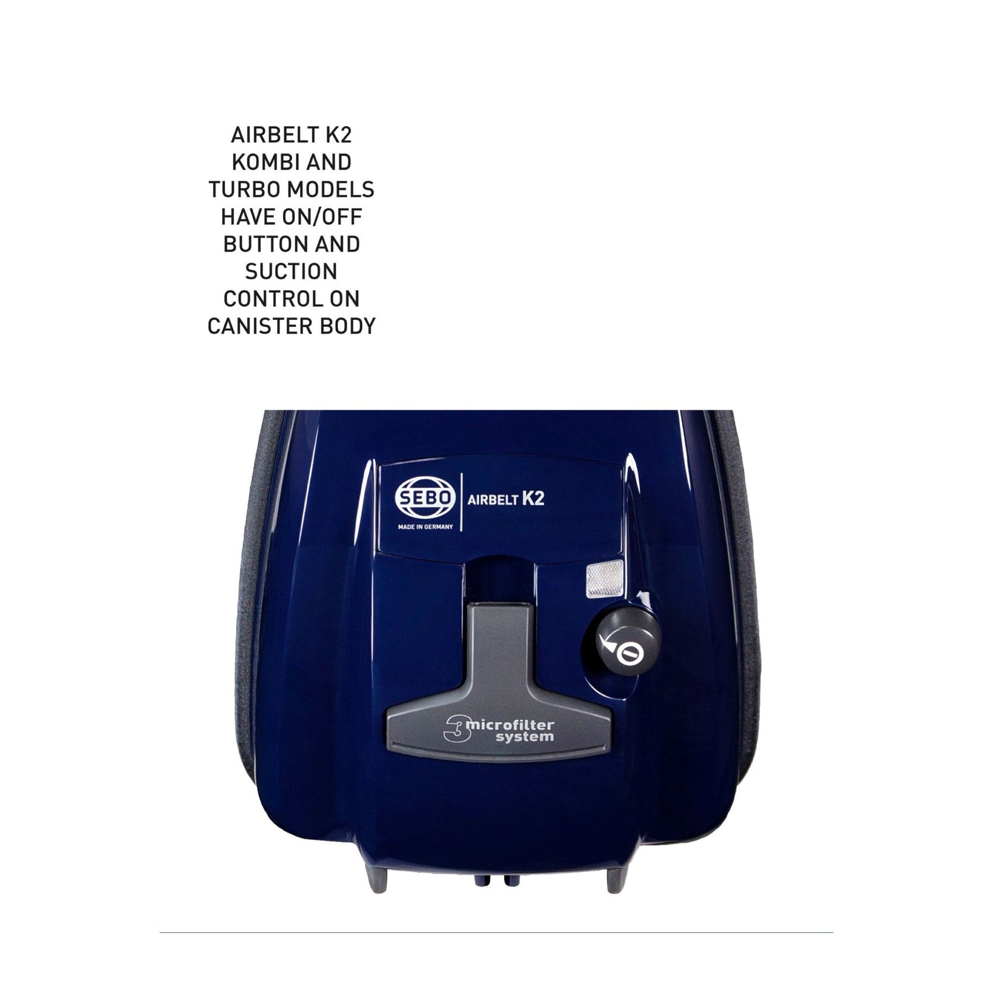 SEBO AIRBELT K2 Kombi Canister Vacuum with 8351GS Combination Nozzle — Dark Blue