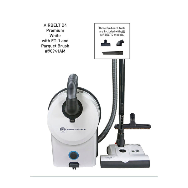SEBO AIRBELT D4 Premium Canister Vacuum with ET-1 Power Head and Parquet Brush (White)