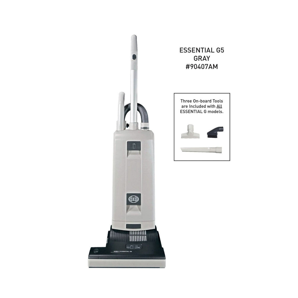 SEBO ESSENTIAL G5 Bagged Upright Vacuum, Light Gray and Dark Gray