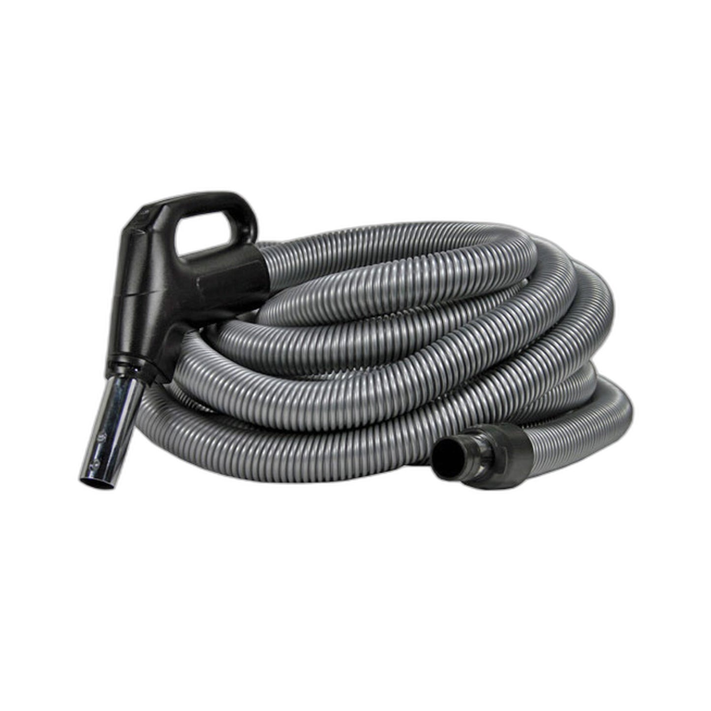 30 ft Low Voltage Central Vacuum Hose with Gas Pump Handle and Button Lock, Silver
