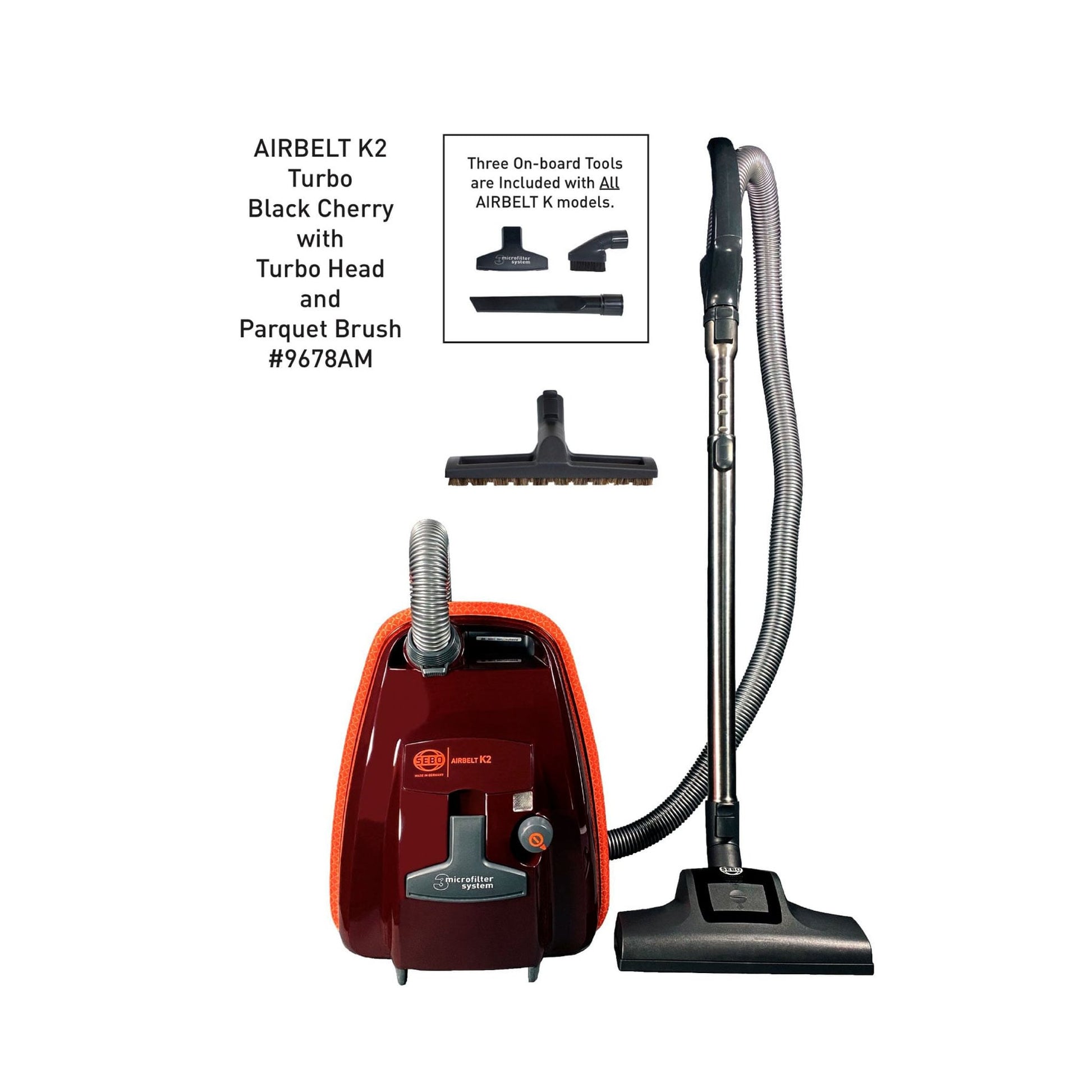 SEBO AIRBELT K2 Turbo Canister Vacuum with 8365GS Turbo Head — Black Cherry