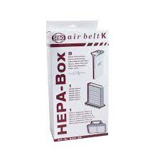 HEPA Service Box K (6-piece carton), 8 bags, HEPA microfilter, and exhaust filter