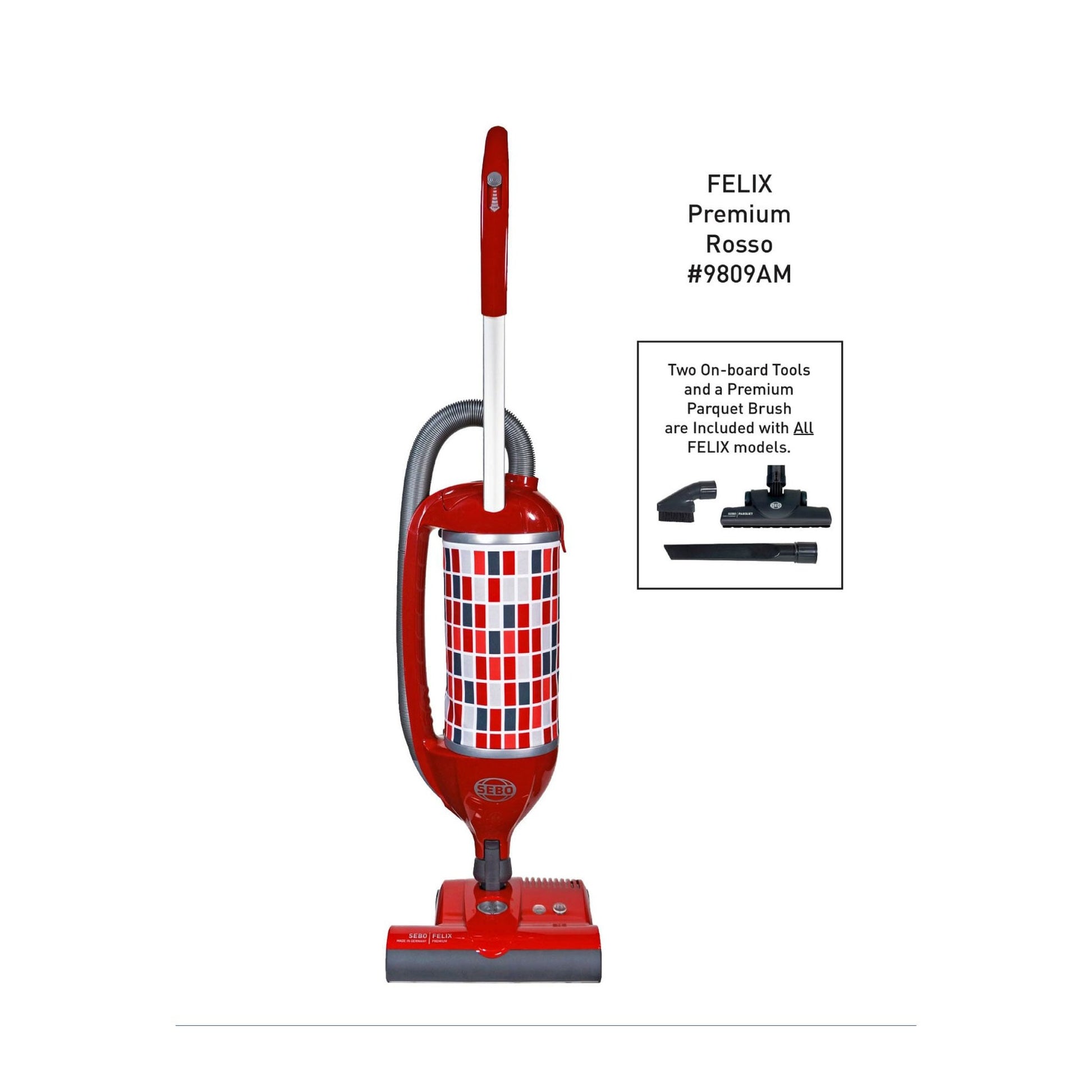 SEBO FELIX Premium Upright Vacuum with ET-1 Power Head and Parquet Brush, Rosso Red