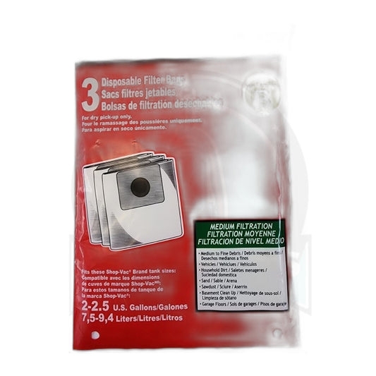 Shop-Vac Type B AllAround Paper Filter Bags 2-2.5 Gal, 3-Pack