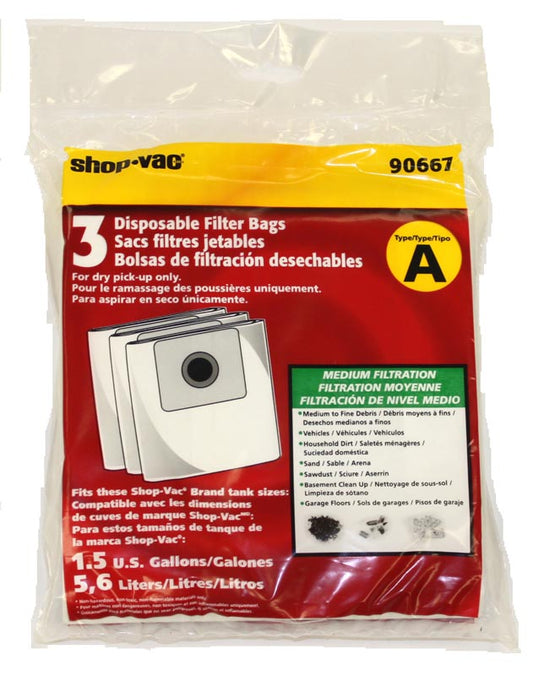Shop-Vac Type A 1.5-Gallon Bags 9066733, 3-Pack