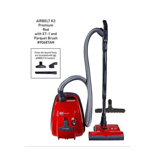 SEBO AIRBELT K3 Premium Canister Vacuum with ET-1 Power Head and Parquet Brush (Red)