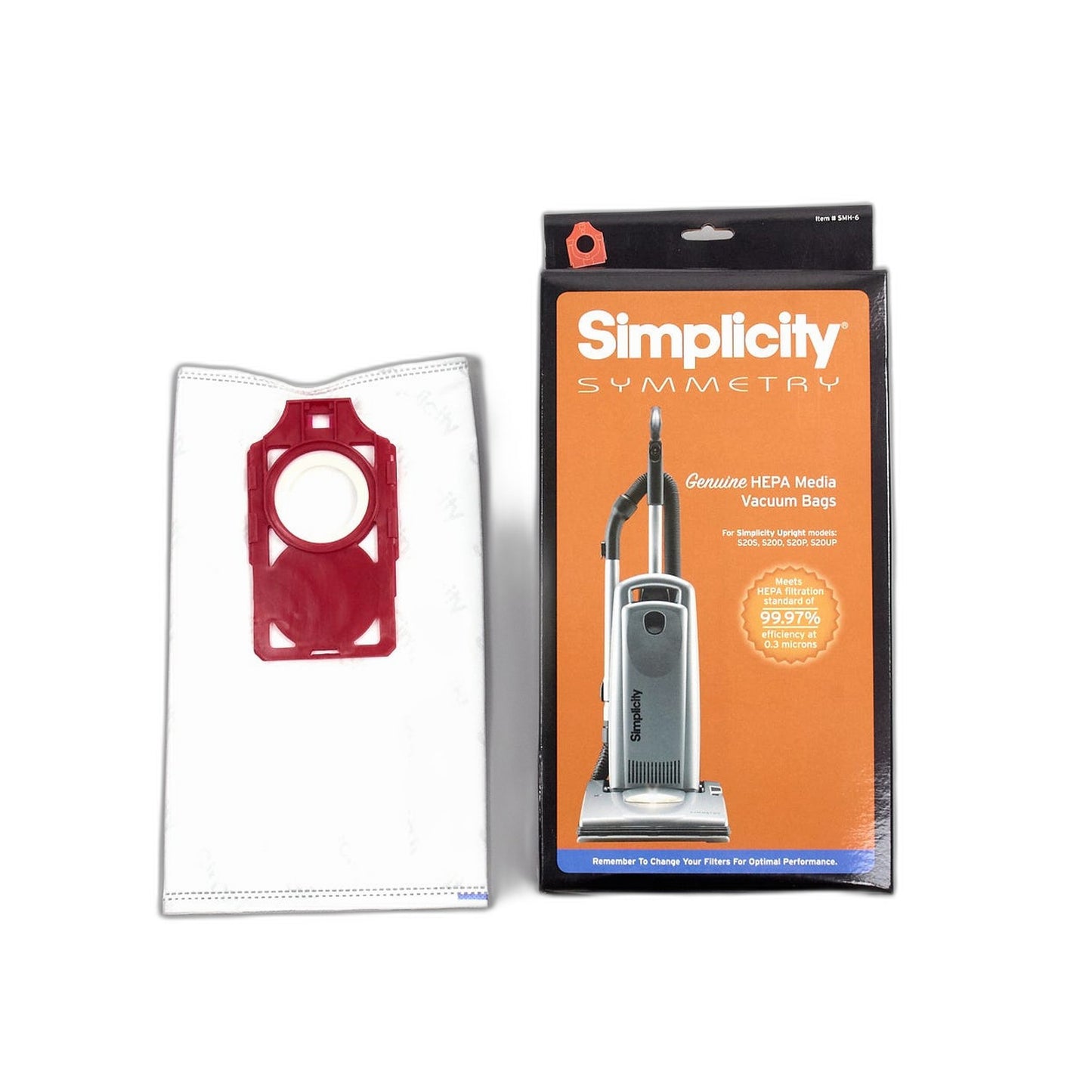 Simplicity Symmetry S20 HEPA Vacuum Bags, Red Collar, 6-Pack