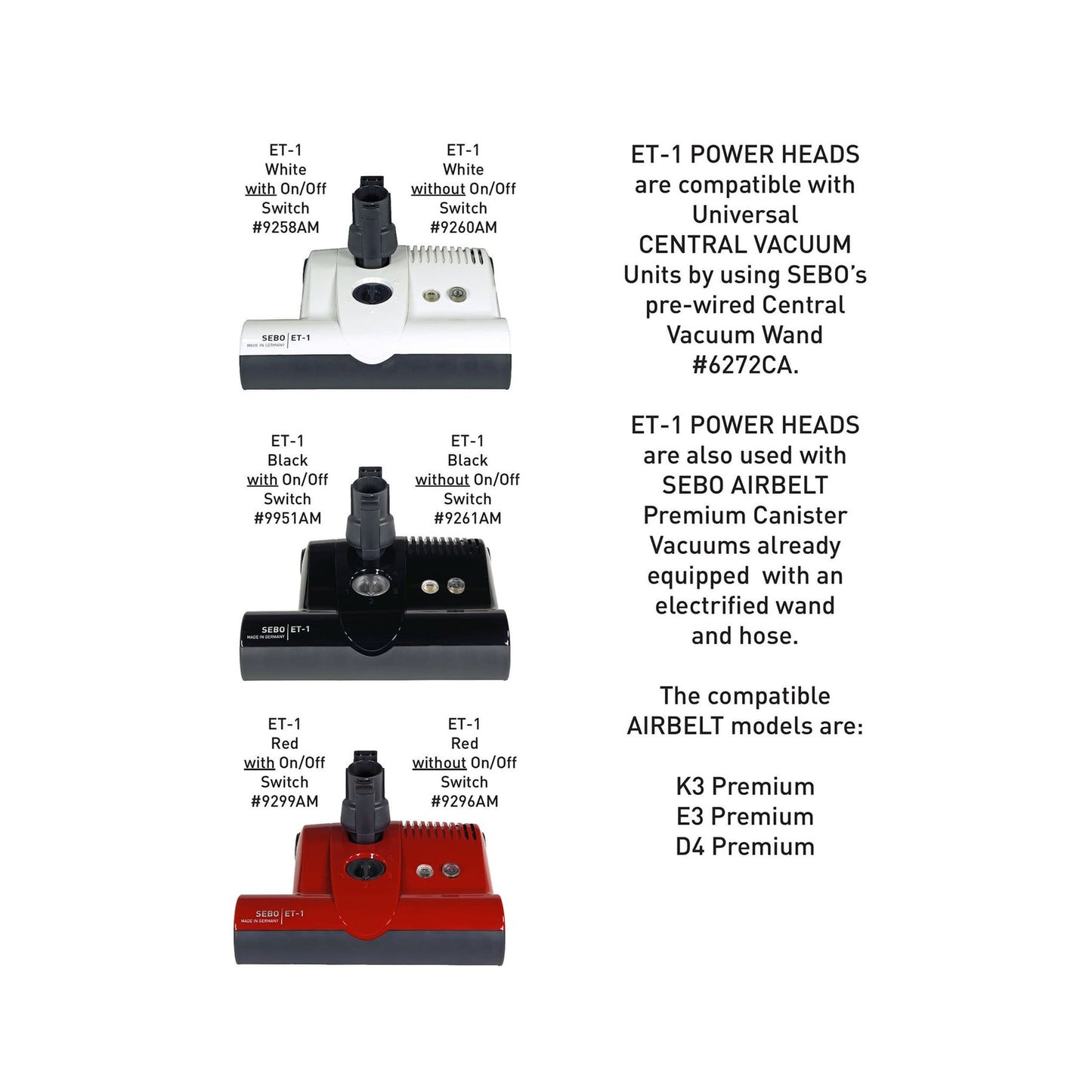 SEBO ET-2 Power Head with On/Off Switch — Black