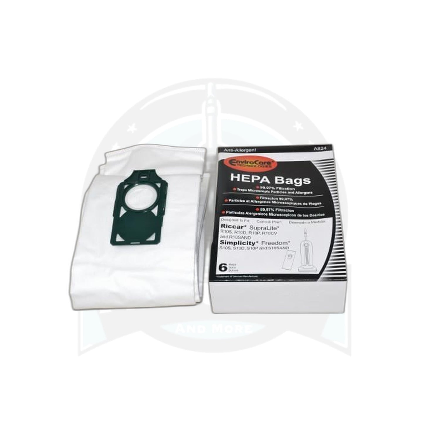 Riccar/Simplicity Supralite Type L HEPA Cloth Bags - 6 Pack (Green Collar) - Simplicity