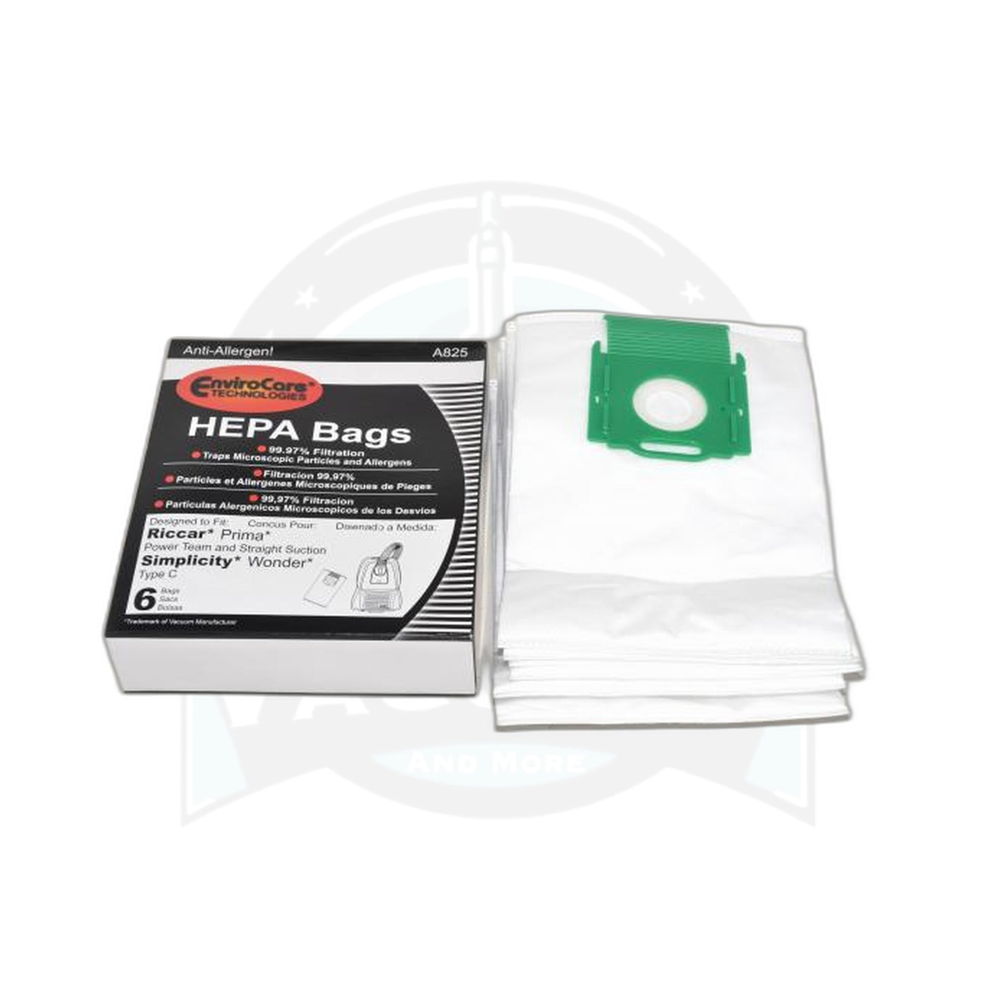 Riccar Simplicity C Allergen Paper Bags-Prima - 6 Pack - Canister with Green Plastic Collar - Riccar