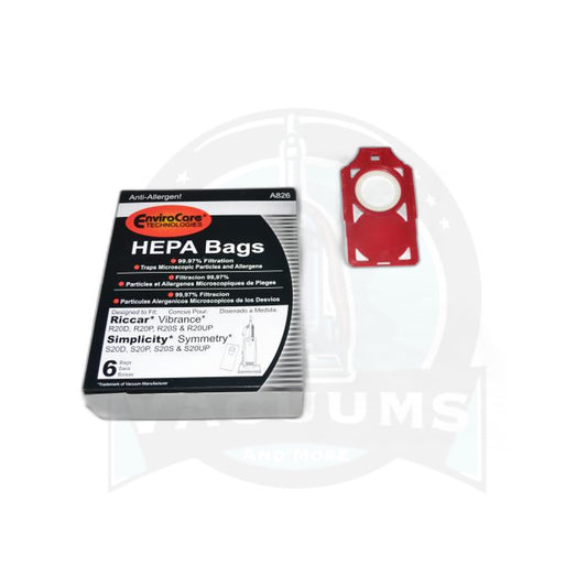 Riccar Simplicty Symmetry Paper Bags-Vibrance - 6 Pack - HEPA with Red Dock System