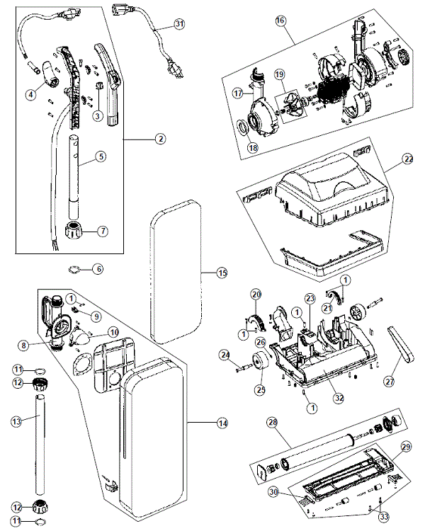 Hoover C1320 Commercial Bagged Upright - Hoover Signature exploded parts diagram