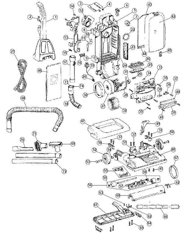 Hoover CH50010 Commercial Bagged Upright - Hoover Professional exploded parts diagram