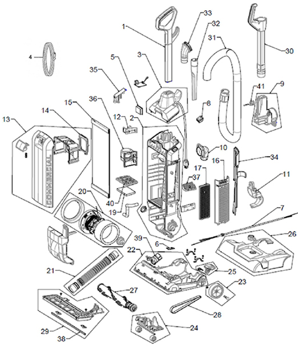 Hoover CH54113 HushTone exploded parts diagram