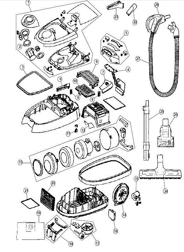 Hoover S3670 Anniversary WindTunnel Bagged Canister exploded parts diagram