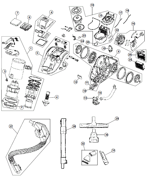 Hoover S3865 Platinum Collection And Windtunnel Cyclonic Bagless Canister exploded parts diagram