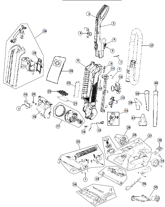 Hoover UH30300 T- Hoover Series - Windtunnel / Windtunnel Pet - Bagged Upright exploded parts diagram
