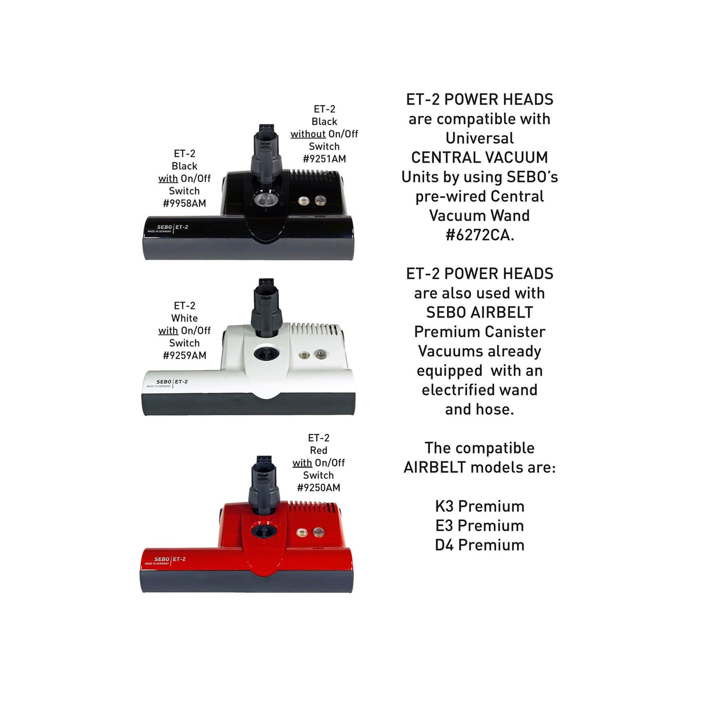 SEBO ET-2 Power Head with On/Off Switch — Black