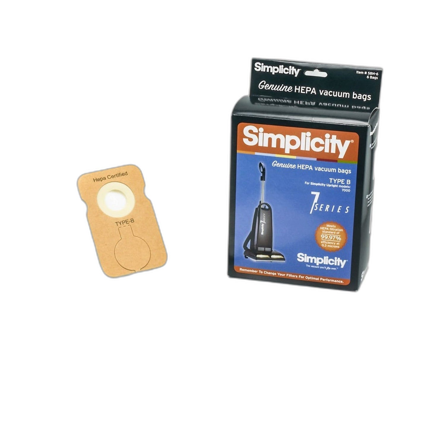 Simplicity Genuine Type B HEPA Media Bags for 7 Series, 6-Pack