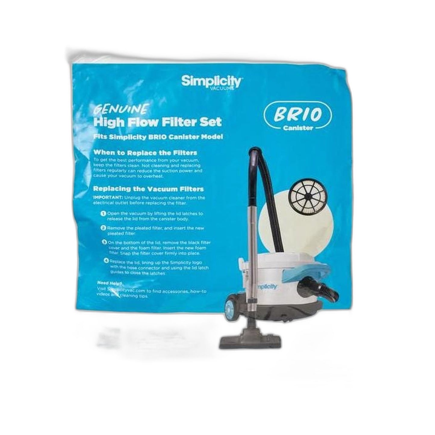 Simplicity Brio Pleated HEPA 12 and Foam Filter Set
