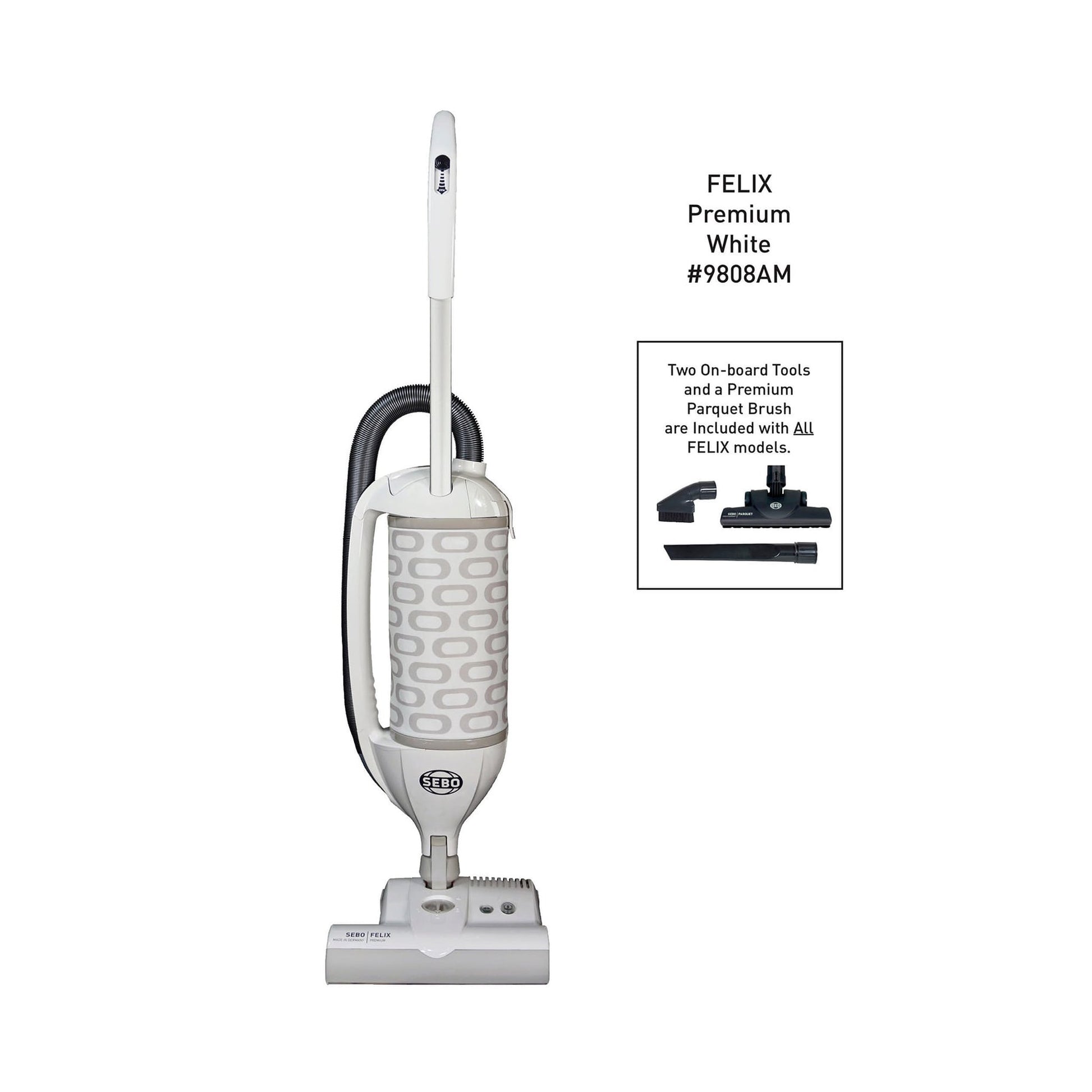 SEBO FELIX Premium Upright Vacuum with ET-1 Power Head and Parquet Brush, White