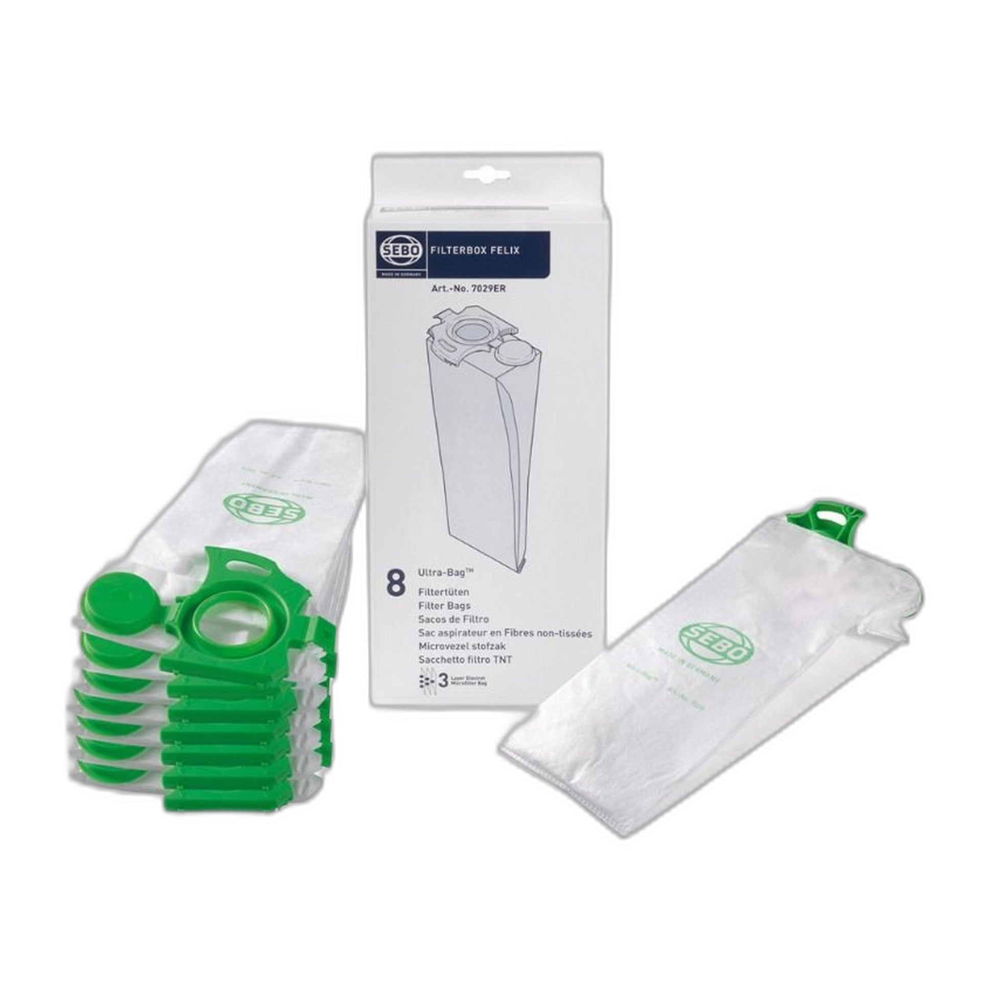 SEBO Original Cloth Filter Bags for FELIX and DART - 8 Pack