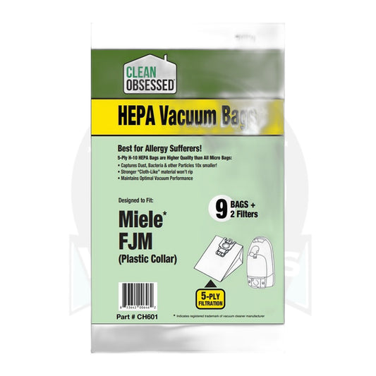 Clean Obsessed Miele Type FJM HEPA Bags, 9-Pack + 2 Filters